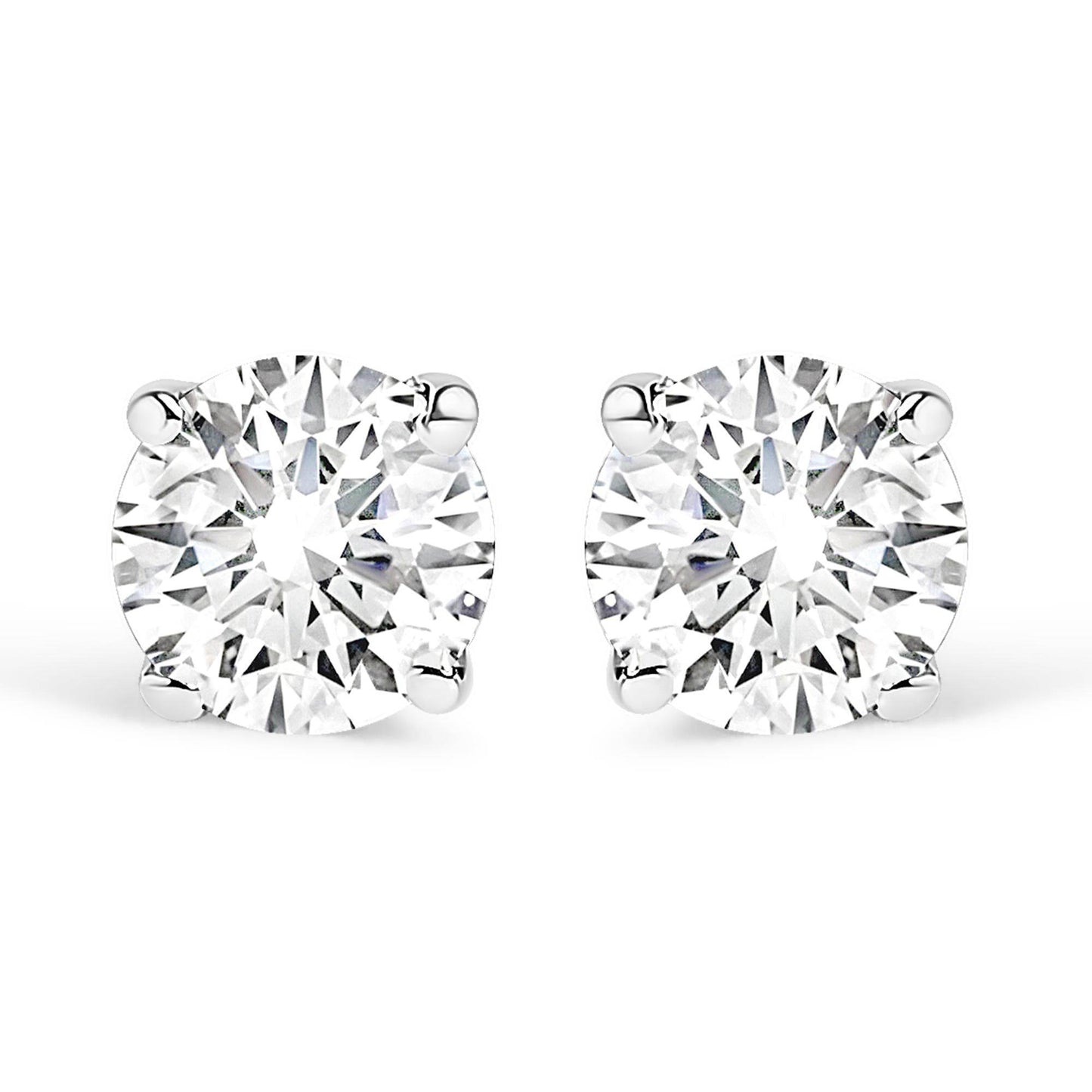 .925 Sterling Silver 1/2 Cttw Round Brilliant-Cut Lab Grown Diamond Classic 4-Prong Stud Earrings (F-G Color, VS1-VS2 Clarity) - Bijoux-NYC Direct