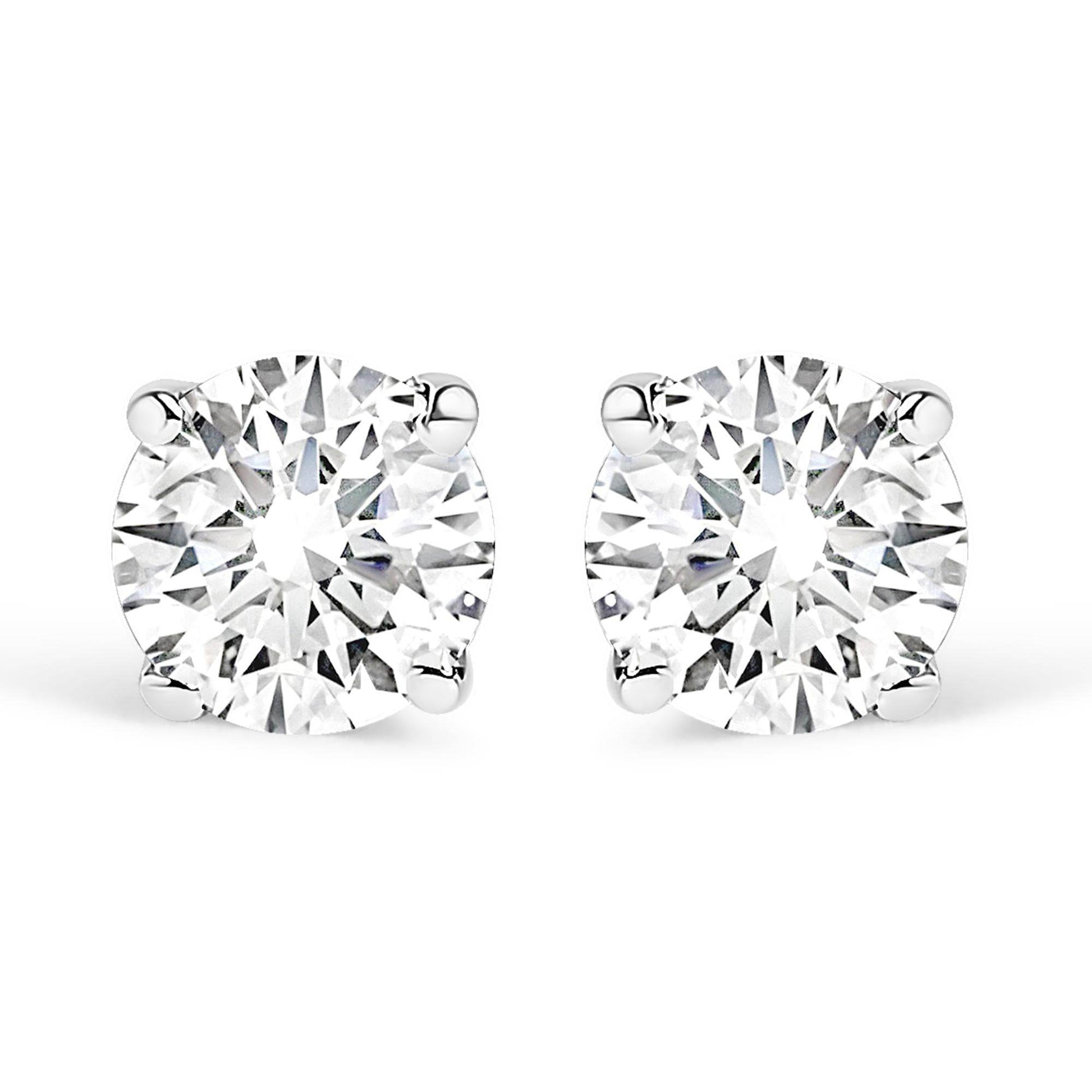 .925 Sterling Silver 1/2 Cttw Round Brilliant-Cut Lab Grown Diamond Classic 4-Prong Stud Earrings (F-G Color, VS1-VS2 Clarity) - Bijoux-NYC Direct