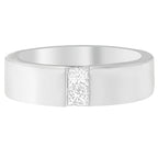Silver ring with a diamond on a white background