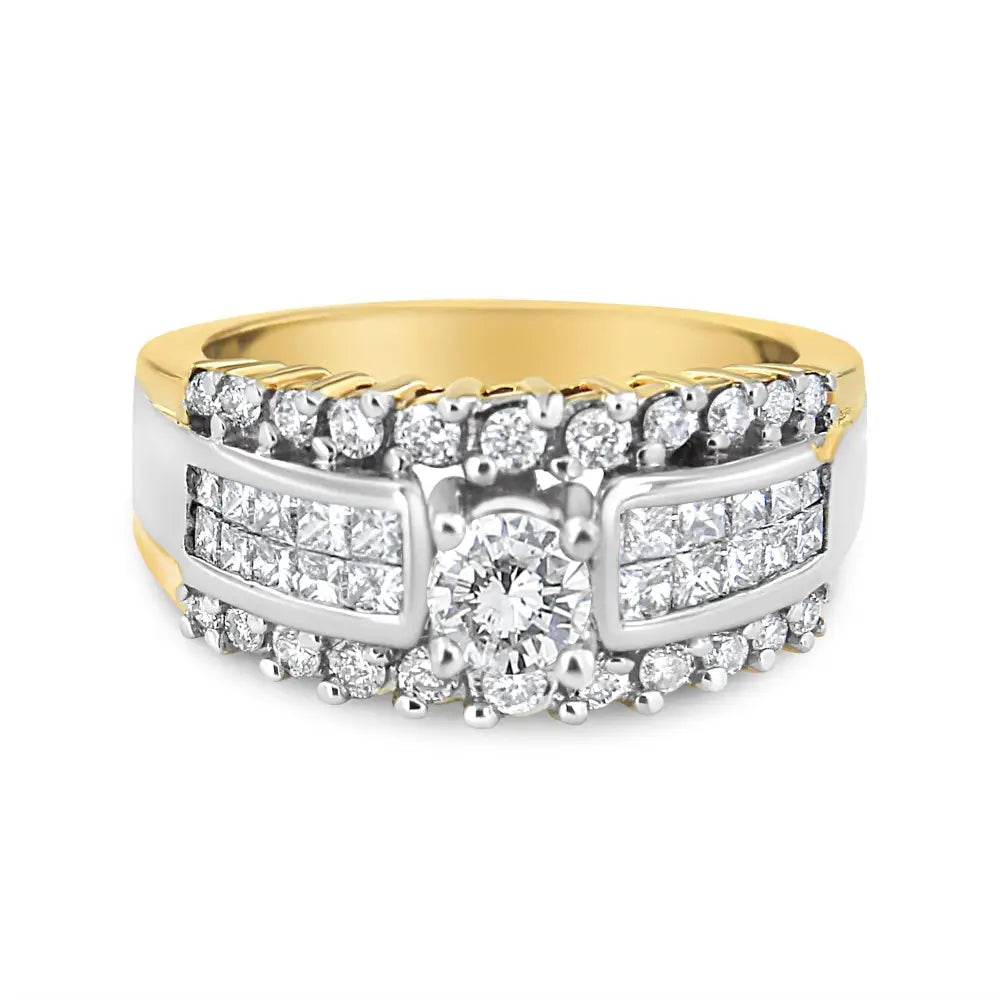 1.50 cttw round and princess cut diamond two tone 14k gold band ring bijoux-nyc direct