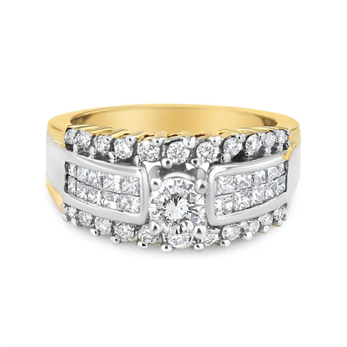 1.50 cttw round and princess cut diamond two tone 14k gold band ring bijoux-nyc direct