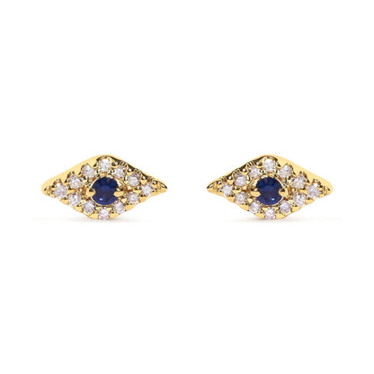 10K Yellow Gold Blue Sapphire and Diamond Accent Evil Eye Stud Earring (H-I Color, I1-I2 Clarity) - Bijoux-NYC Direct