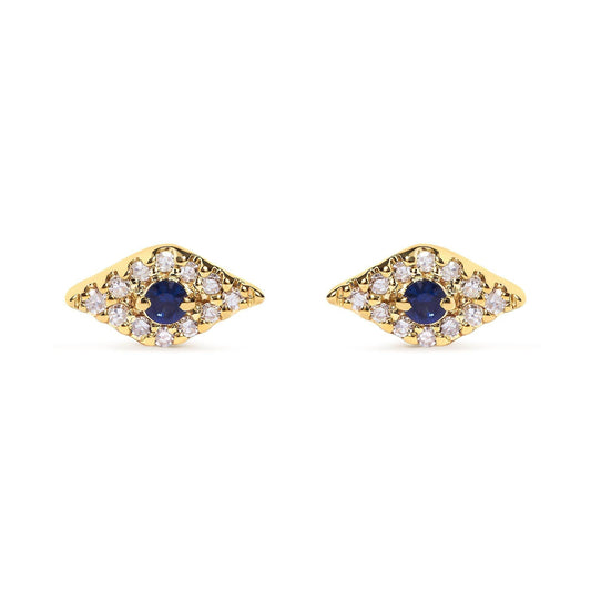 10K Yellow Gold Blue Sapphire and Diamond Accent Evil Eye Stud Earring (H-I Color, I1-I2 Clarity) - Bijoux-NYC Direct