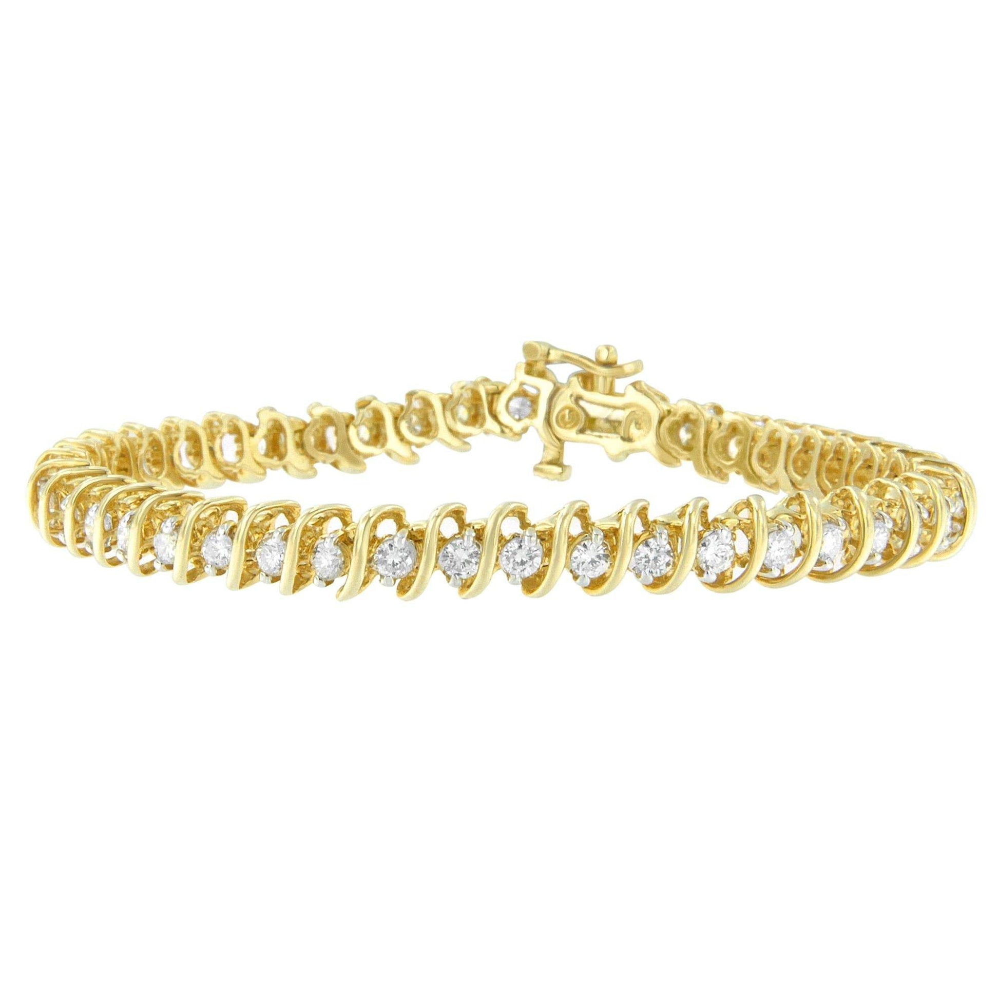 14K Yellow Gold Round Cut Diamond Spiral Link Bracelet (3.00 cttw, H-I Color, SI2-I1 Clarity) - Bijoux-NYC Direct
