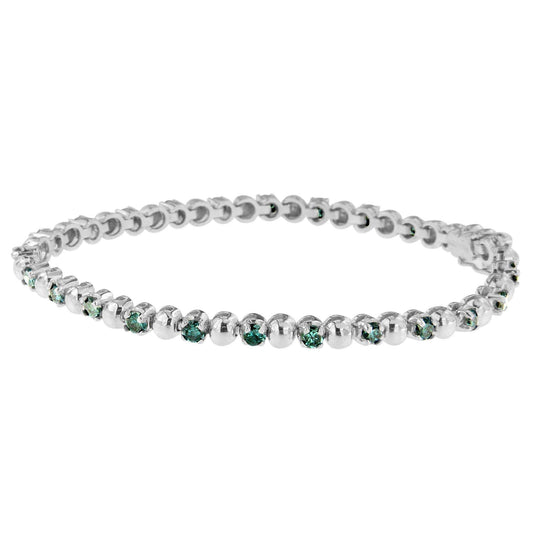 14K White Gold Round-Cut Blue Diamonds Bracelet (3.00 cttw, Blue Color, Clarity) - Bijoux-NYC Direct