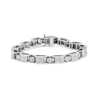 14K White Gold 5.0 Cttw Princess Cut Diamond Invisible Set Alternating Size D Shaped Links Tennis Bracelet (H-I Color, SI2-I1 Clarity) - 7” - Bijoux-NYC Direct