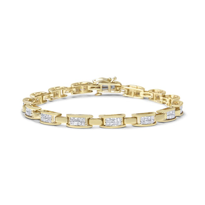 10K Yellow Gold 2.0 Cttw Invisible-Set Princess Cut Diamond Rectangular Link Bracelet (I-J Color, SI2-I1 Clarity) - 7" - Bijoux-NYC Direct