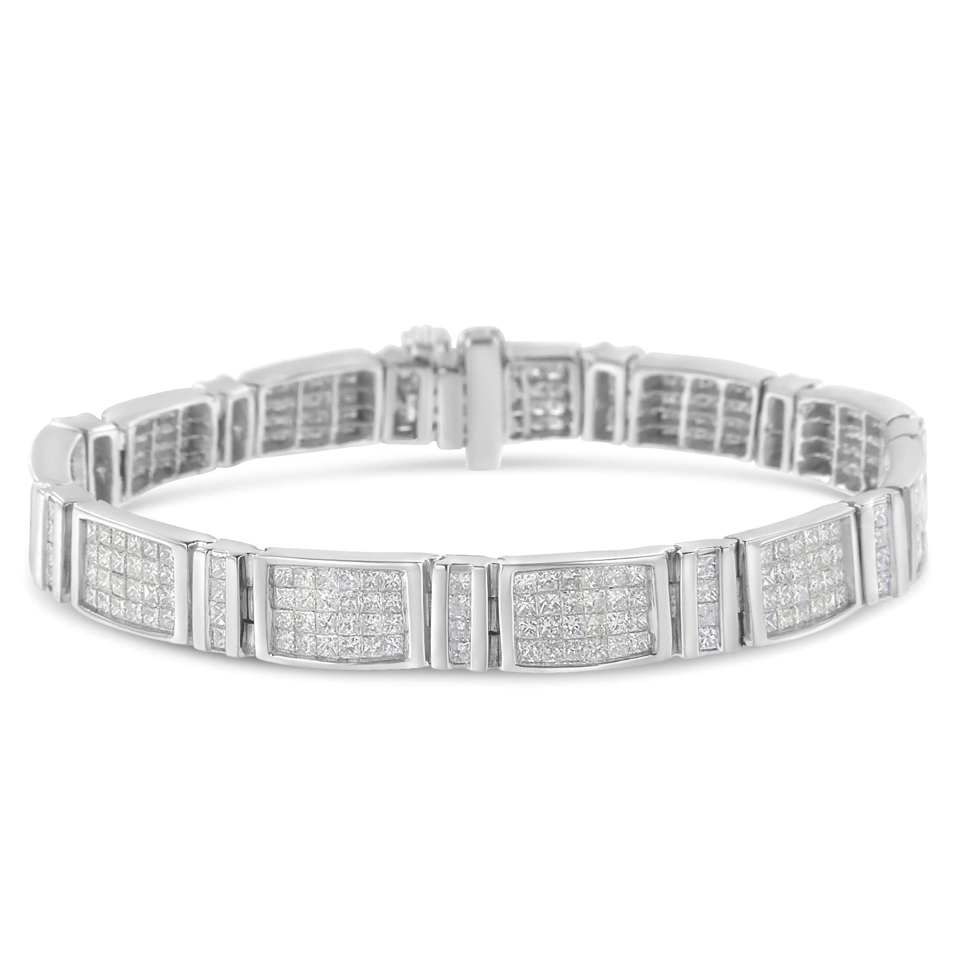 14K White Gold 7.0 Cttw Princess Cut Diamond 7" Alternating Vertical and Horizontal Rectangular Link Tennis Bracelet (H-I Color, SI2-I1 Clarity) - Bijoux-NYC Direct
