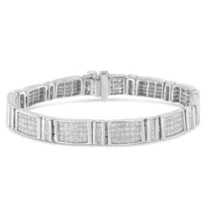 14K White Gold 7.0 Cttw Princess Cut Diamond 7" Alternating Vertical and Horizontal Rectangular Link Tennis Bracelet (H-I Color, SI2-I1 Clarity) - Bijoux-NYC Direct