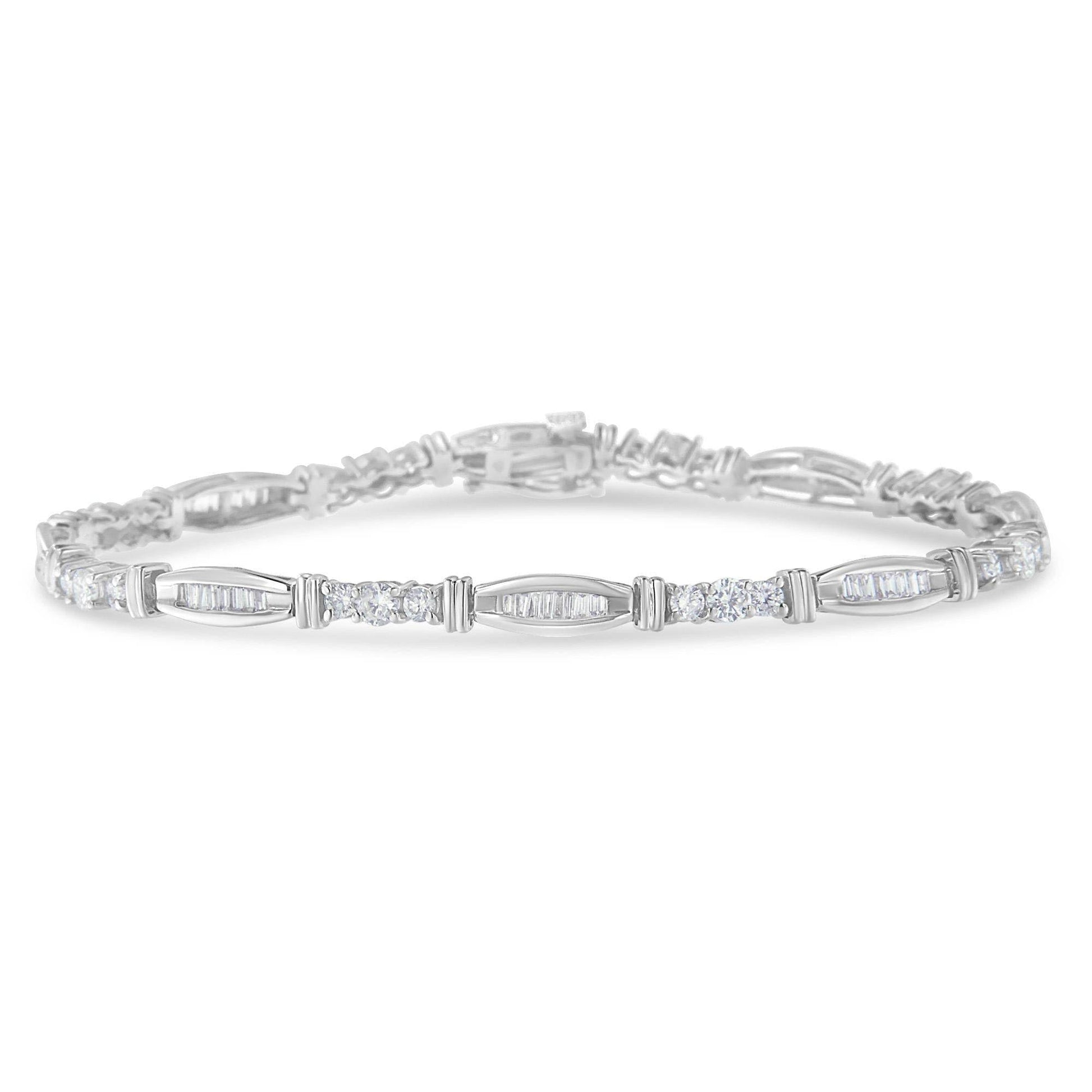 10K White Gold Geometric Pattern Diamond Tennis Bracelet (3 cttw, H-I Color, SI2-I1 Clarity) - Bijoux-NYC Direct