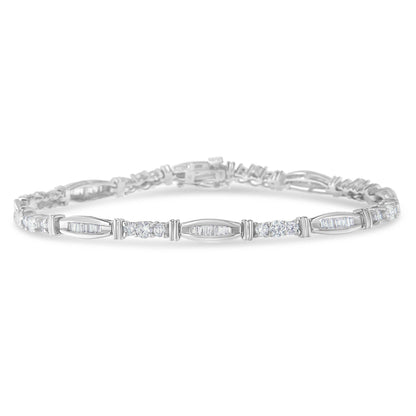 10K White Gold Geometric Pattern Diamond Tennis Bracelet (3 cttw, H-I Color, SI2-I1 Clarity) - Bijoux-NYC Direct