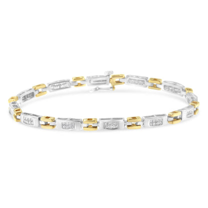 10K Two-Tone Gold Princess Cut Diamond Geo Link Bracelet (1.00 cttw, H-I Color, SI1-SI2 Clarity) - Bijoux-NYC Direct
