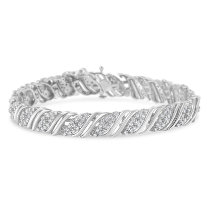 .925 Sterling Silver 2.0 cttw Diamond Double Wrap S Curve Link Bracelet (I-J Color, I3 Clarity) -7.25" - Bijoux-NYC Direct