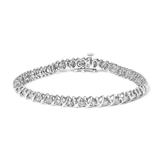 18K White Gold 3.0 Cttw Natural Round Diamond Box Clasp X Link Tennis Bracelet - 7" Inches