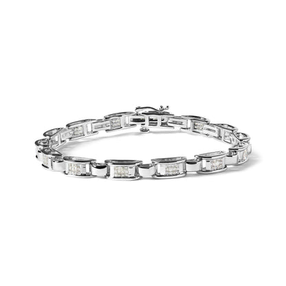 14K White Gold 1.00 Cttw Princess-Cut Diamond Link Bracelet (I-J Color, I1-I2 Clarity) - Size 7.25 - Bijoux-NYC Direct