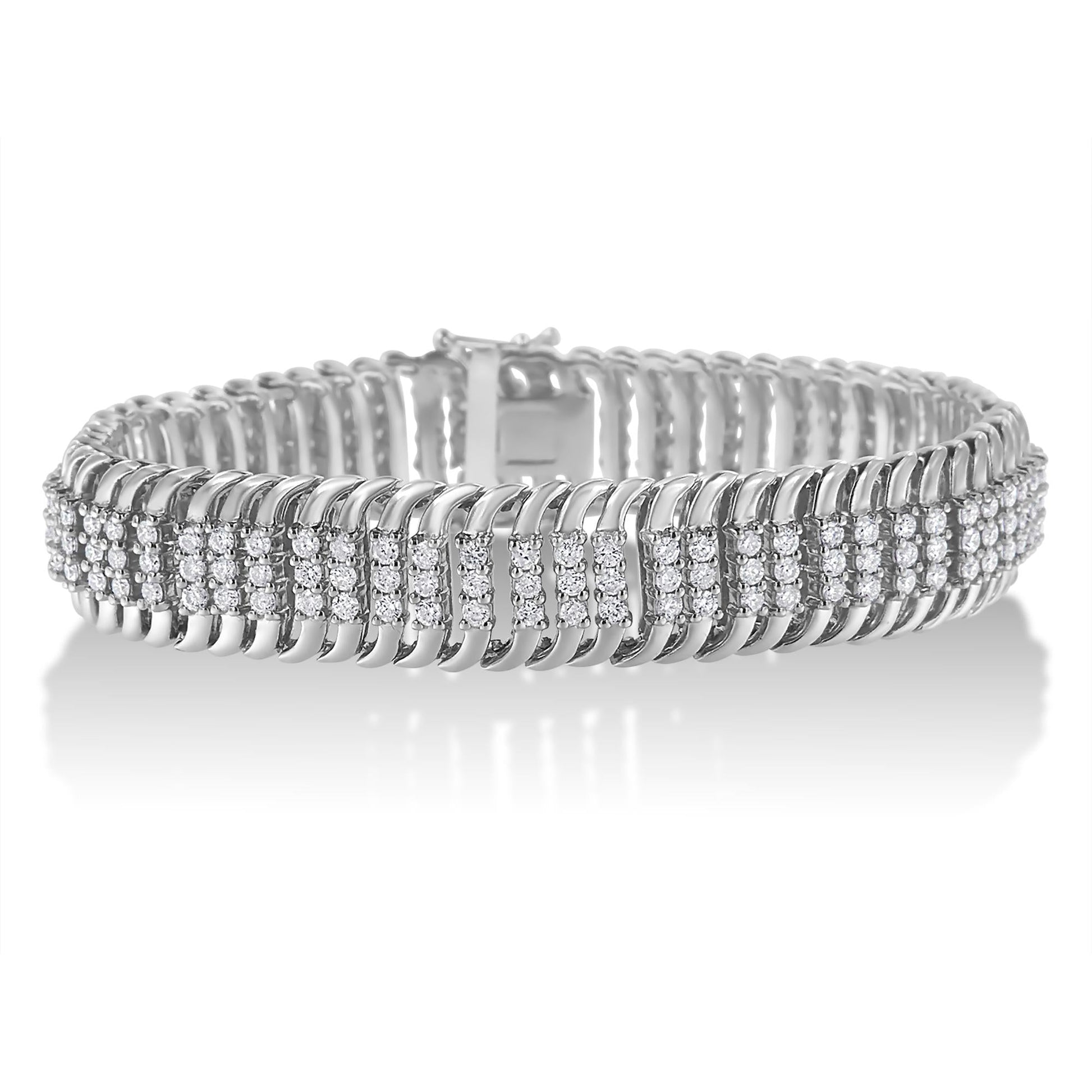14K White Gold 5.0 Cttw Round Brilliant Cut Diamond 7" S Wave Serpentine Tennis Bracelet (H-I Color, I1-I2 Clarity) - Bijoux-NYC Direct