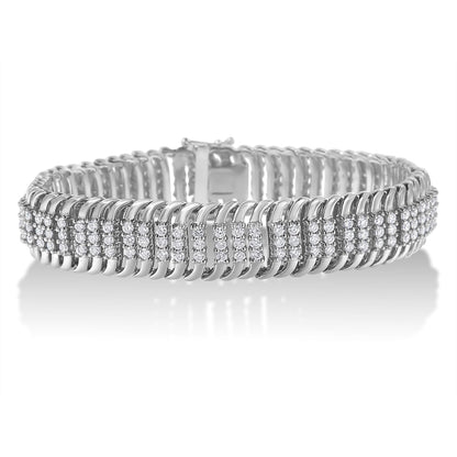 14K White Gold 5.0 Cttw Round Brilliant Cut Diamond 7" S Wave Serpentine Tennis Bracelet (H-I Color, I1-I2 Clarity) - Bijoux-NYC Direct