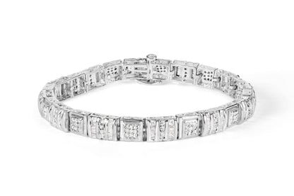 10K White Gold Round and Baguette Cut Diamond Bracelet (2.00 cttw, H-I Color, I2-I3 Clarity) - Bijoux-NYC Direct