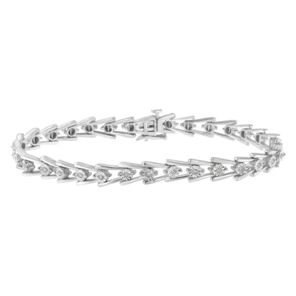 .925 Sterling Silver 1/4 cttw Miracle Set Diamond Sleek and Open "V"Bracelet (I-J Color, I3 Clarity) -7.5" - Bijoux-NYC Direct