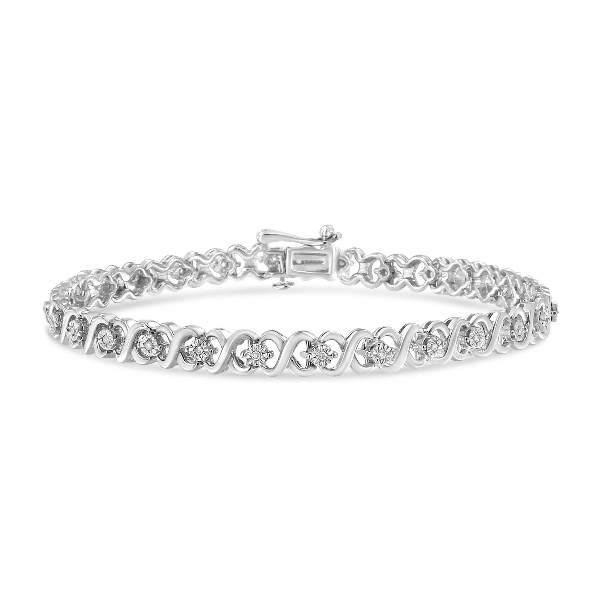 .925 Sterling Silver 1/6 Cttw Miracle Set Diamond Infinity Link and Station Tennis Bracelet (I-J Color, I3 Clarity) - 7.25 " Inches - Bijoux-NYC Direct