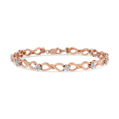 10K Rose Gold 1/2 cttw Diamond Cluster and Infinity Weave Link Bracelet (H-I Color, I2-I3 Clarity) - Size 7"