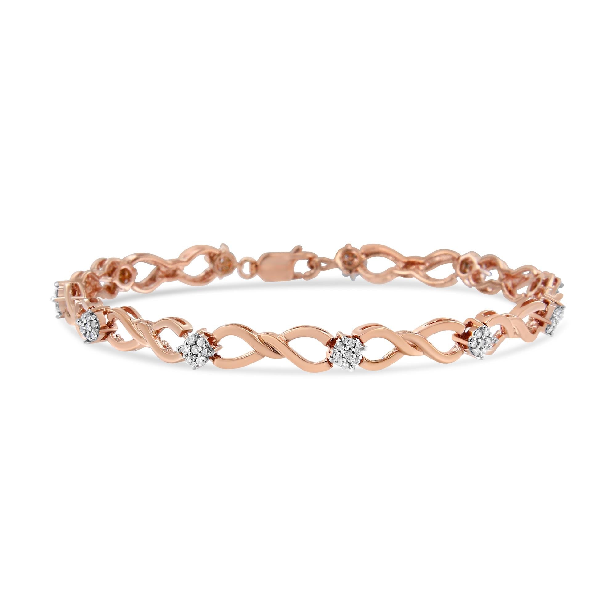 Rose gold bracelet with diamond accents on a white background