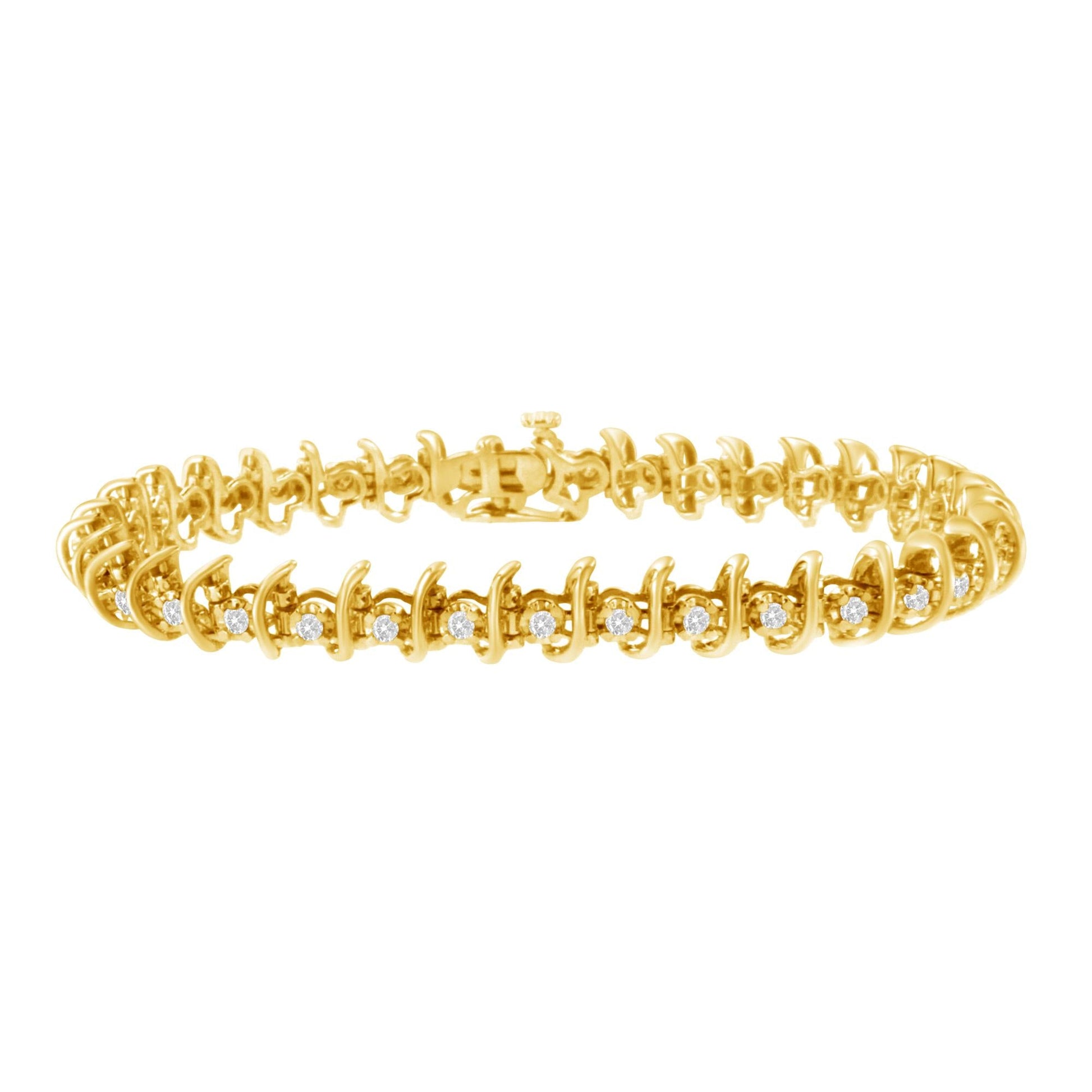 10KT Yellow Gold Plated .925 Sterling Silver 1 cttw Prong-Set Diamond Link Bracelet (J-K, I1-I2) - 7.5" - Bijoux-NYC Direct