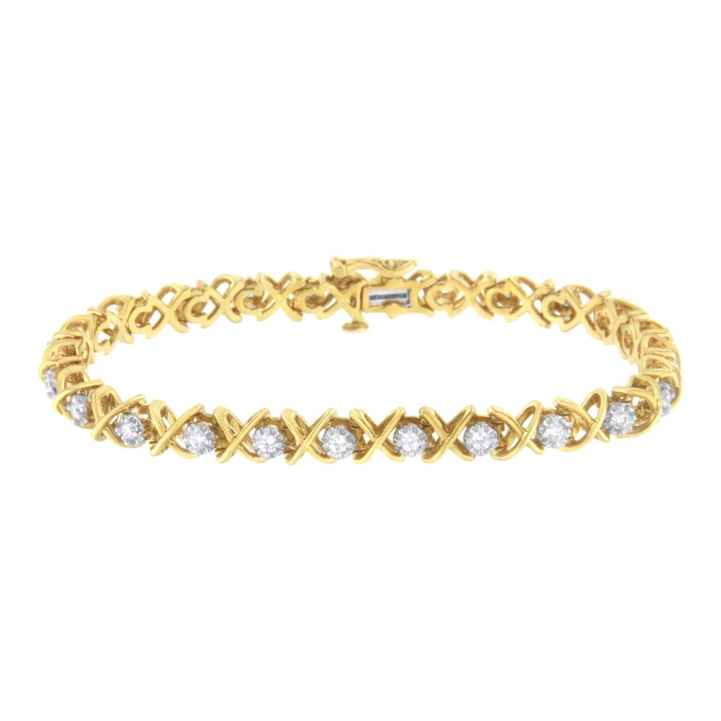 10K Yellow Gold Plated Sterling Silver 1 cttw Diamond Link Bracelet (J-K Clarity, I1-I2 Color) - Size 7" - Bijoux-NYC Direct