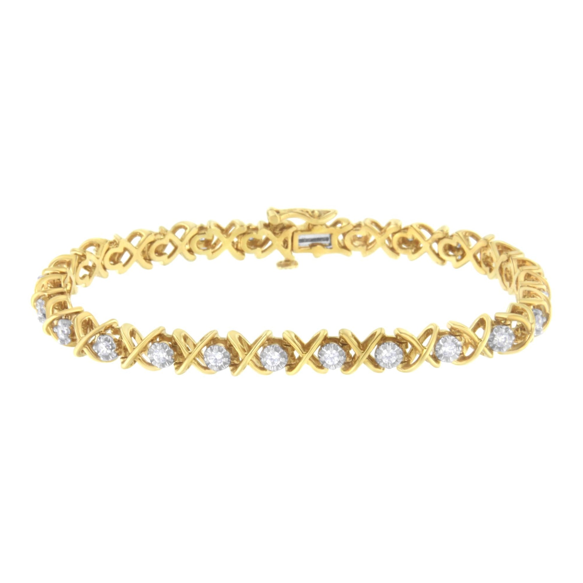 10K Yellow Gold Plated Sterling Silver 1 cttw Diamond Link Bracelet (J-K Clarity, I1-I2 Color) - Size 7" - Bijoux-NYC Direct