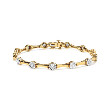 10K Yellow Gold Plated .925 Sterling Silver 1.0 Cttw Miracle Set Diamond Bezel Style Station Link Bracelet (H-I Color, I3 Clarity) - Size 7" - Bijoux-NYC Direct