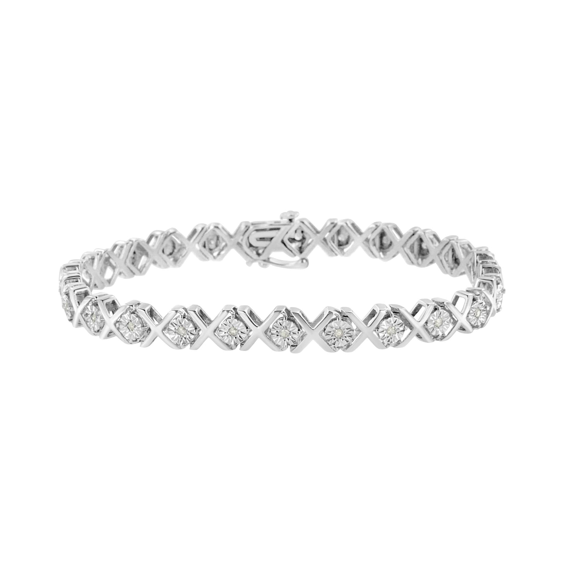 .925 Sterling Silver 1/4 Cttw Miracle Set Diamond "X" Link Bracelet (I-J Color, I3 Clarity) - 7.25" - Bijoux-NYC Direct