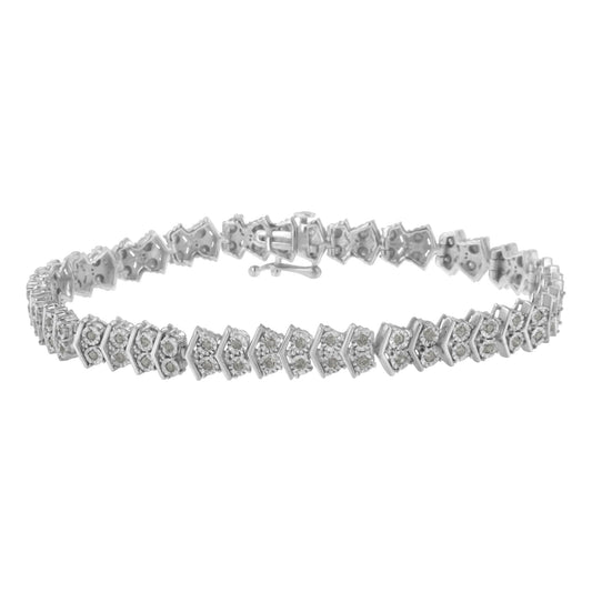 .925 Sterling Silver 1.0 cttw Diamond "Arrow" Shape Tennis Link Bracelet (I-J Color, I3 Clarity) -7.25" - Bijoux-NYC Direct