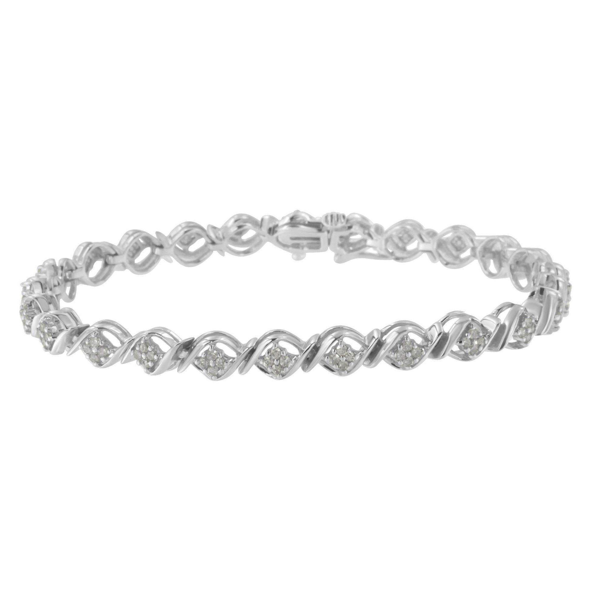 Sterling Silver Diamond Cluster Link Bracelet (1 cttw, I-J Color, I2-I3 Clarity) - Bijoux-NYC Direct