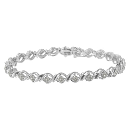 Sterling Silver Diamond Cluster Link Bracelet (1 cttw, I-J Color, I2-I3 Clarity) - Bijoux-NYC Direct