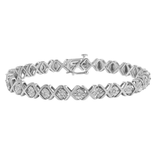 .925 Sterling Silver 1/10 cttw Miracle-Set Round-Cut Diamond "X" Link Tennis Bracelet (I-J color, I2-I3 clarity) - 7.25" - Bijoux-NYC Direct