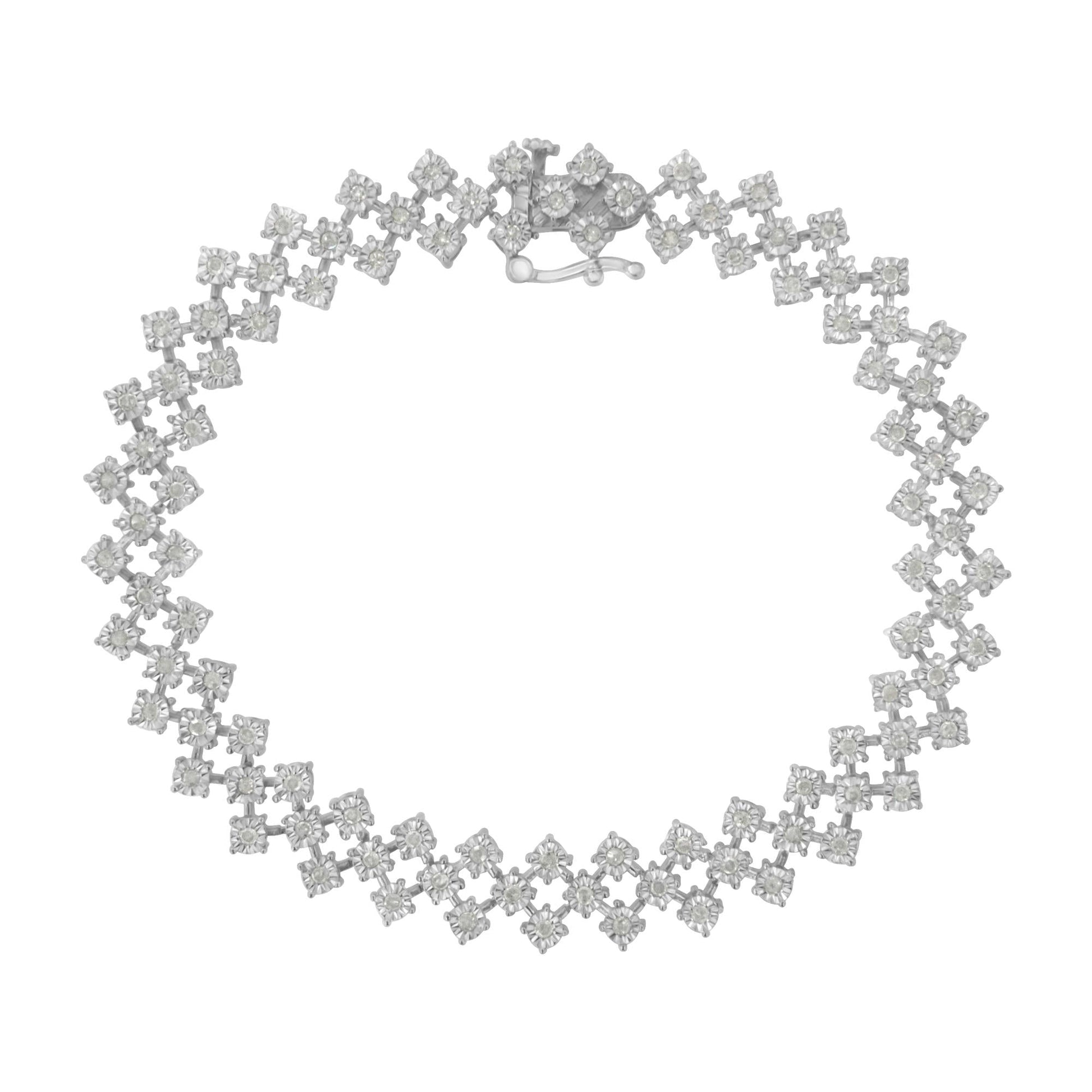 .925 Sterling Silver 1.0 cttw Miracle-Set Round Diamond "Zig Zag" Link Bracelet (I-J Color, I3 Clarity) -7.25 - Bijoux-NYC Direct