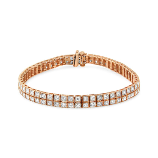 14K Rose Gold 3.0 Cttw Lab Grown Diamond Two Row Milgrain 7" Inch Tennis Bracelet (G-H Color, VS2-SI1 Clarity) - Bijoux-NYC Direct