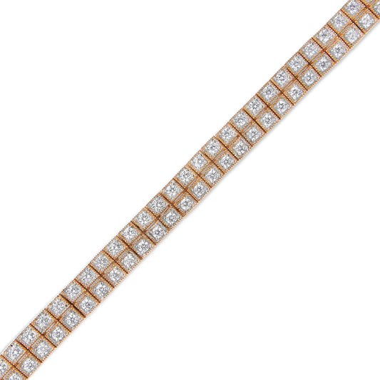 14K Rose Gold 3.0 Cttw Lab Grown Diamond Two Row Milgrain 7" Inch Tennis Bracelet (G-H Color, VS2-SI1 Clarity) - Bijoux-NYC Direct