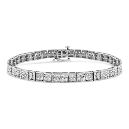 .925 Sterling Silver 2 Cttw Prong Set Round-Cut Diamond 4 Stone Box Link Bracelet (I-J Color, I3 Clarity) - 7.25" - Bijoux-NYC Direct