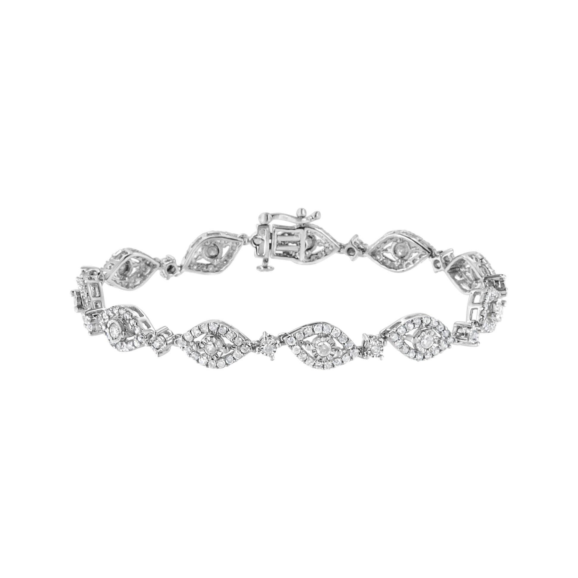 .925 Sterling Silver 2 1/2 Cttw Diamond Pear Shaped and Bezel Link Bracelet (I-J Color, I2-I3 Clarity) - 7.5 " - Bijoux-NYC Direct