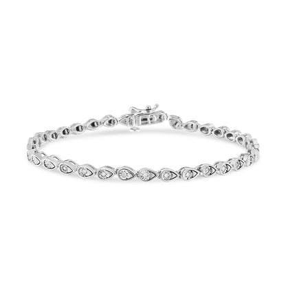 .925 Sterling Silver 1/10 Cttw Round-Cut Diamond Pear Link 7.25" Bracelet (I-J Color, I2-I3 Clarity) - Bijoux-NYC Direct