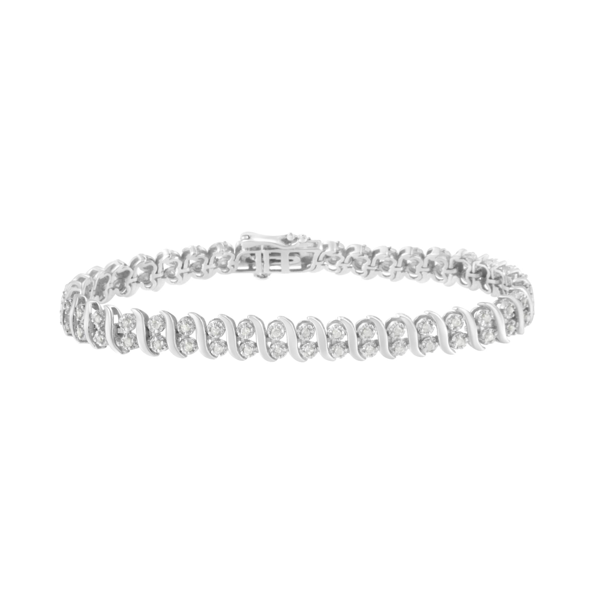 .925 Sterling Silver 1 cttw Double Row Miracle-Set Diamond Tennis Bracelet (I-J Clarity, I3 Color) - Size 7.25" - Bijoux-NYC Direct