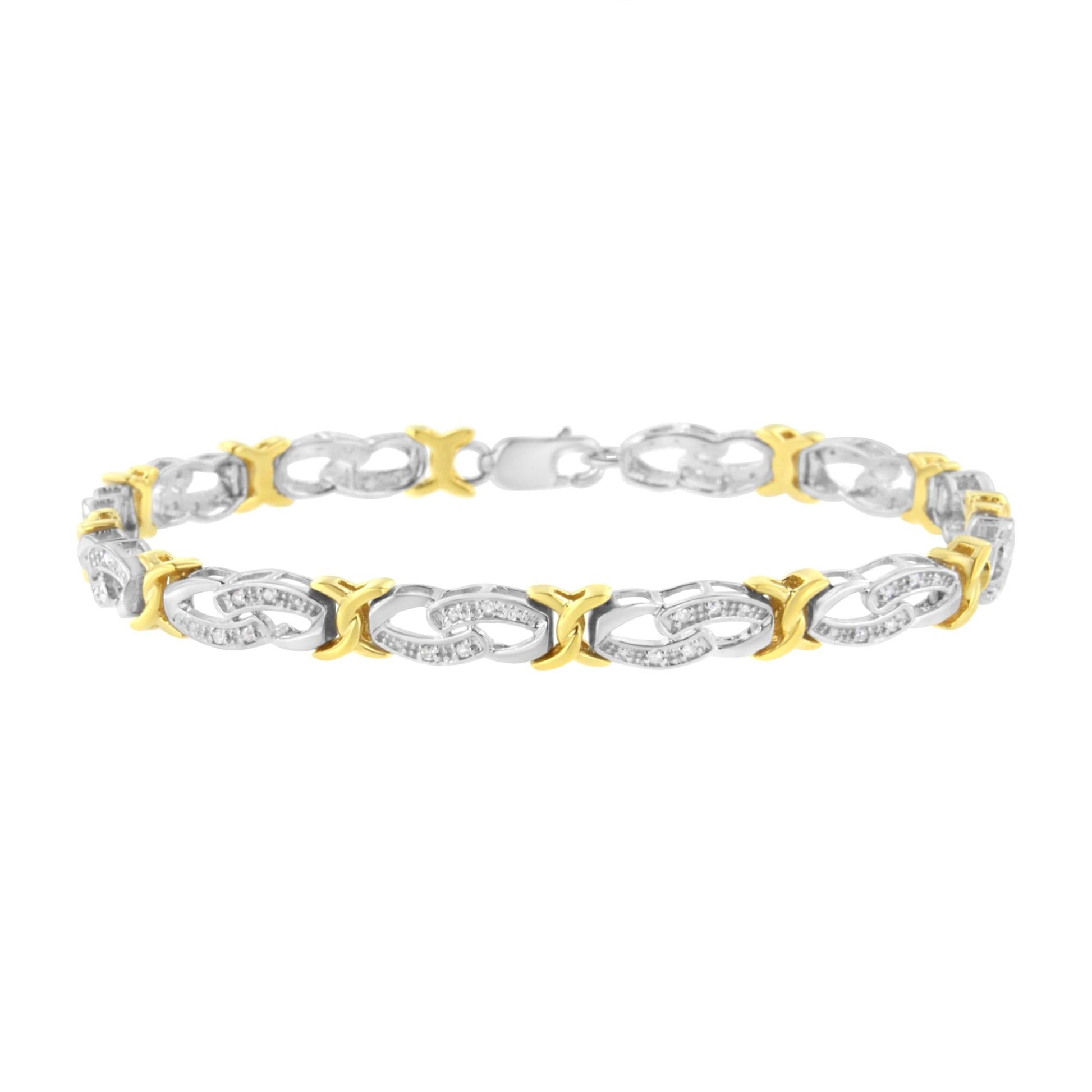 10k Yellow Gold Plated Sterling Silver 1/4 cttw Diamond Infinity and X Link Bracelet (I-J Clarity, I2-I3 Color) - Size 7.25" - Bijoux-NYC Direct