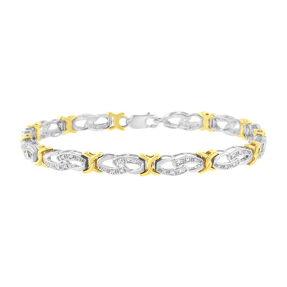 10k Yellow Gold Plated Sterling Silver 1/4 cttw Diamond Infinity and X Link Bracelet (I-J Clarity, I2-I3 Color) - Size 7.25" - Bijoux-NYC Direct