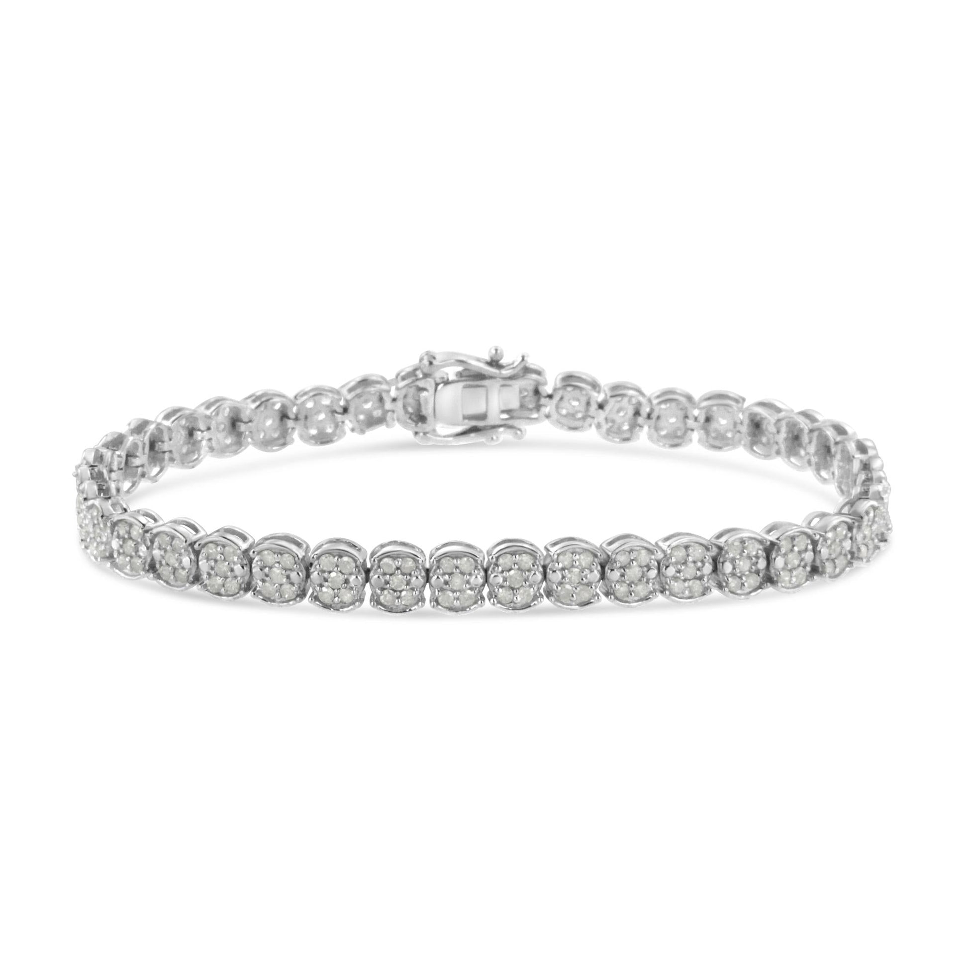 .925 Sterling Silver 2.0 Cttw Diamond Cluster Link Bracelet (I-J Color, I2-I3 Clarity) - Size 7.25" - Bijoux-NYC Direct