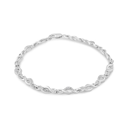 .925 Sterling Silver Prong Set Diamond Accent Curved Spiral Link Bracelet (I-J Color, I3 Clarity) - 7.25" - Bijoux-NYC Direct