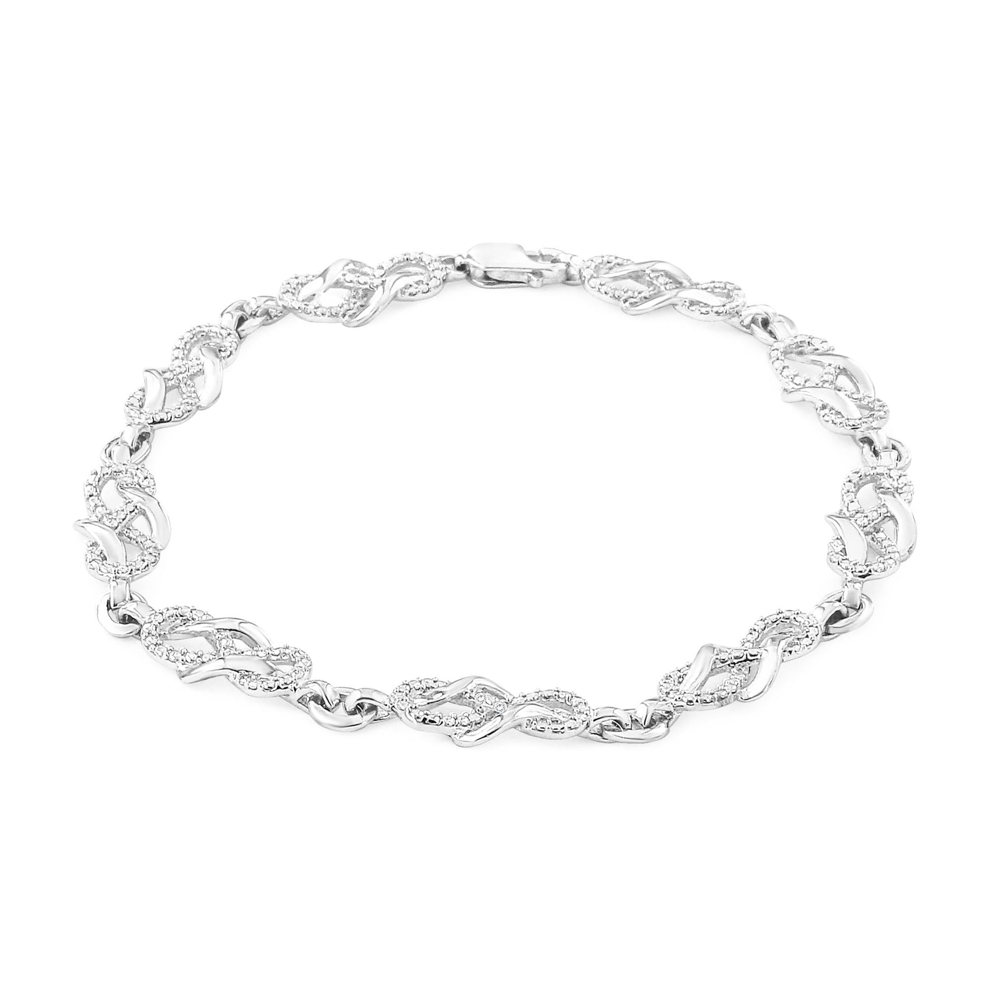 .925 Sterling Silver Prong Set Diamond Accent Infinity Weave Link 7.25" Bracelet (I-J Color, I3 Clarity) - Bijoux-NYC Direct