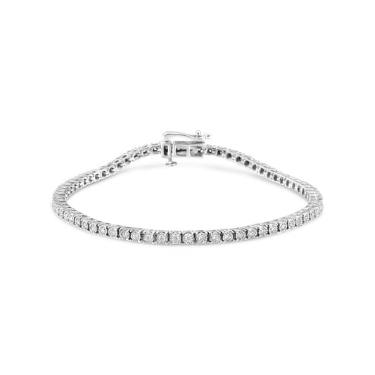 14K White Gold 1.0 Cttw Miracle Set Round-Cut Lab Grown Diamond Illusion Tennis Bracelet (F-G Color, VS2-SI1 Clarity) Size 7" - Bijoux-NYC Direct
