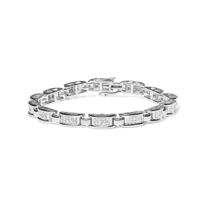 14K White Gold 3.0 Cttw Invisible Set Princess Cut Diamond Link and Buckle 7.25" Tennis Bracelet (I-J Color, I1-I2 Clarity) - Bijoux-NYC Direct