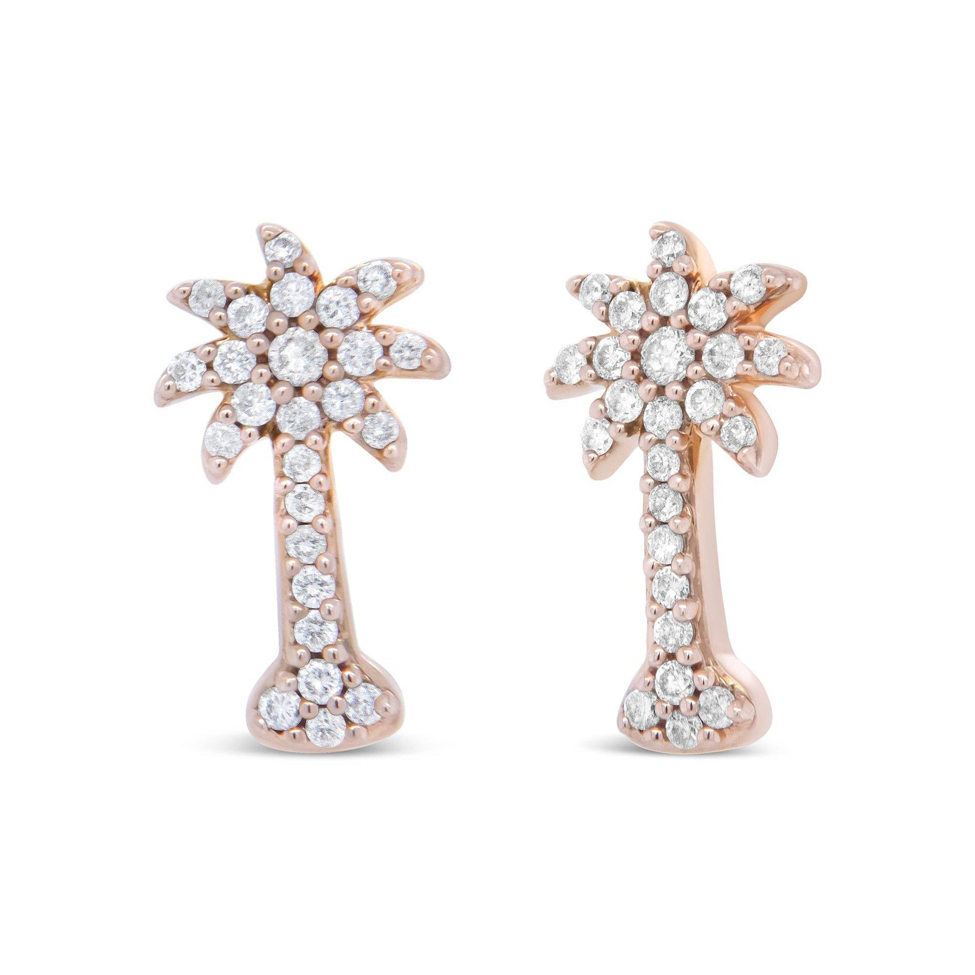 10K Rose Gold 1/4 Cttw Diamond Palm Tree Push Back Stud Earrings (H-I Color, I1-I2 Clarity) - Bijoux-NYC Direct